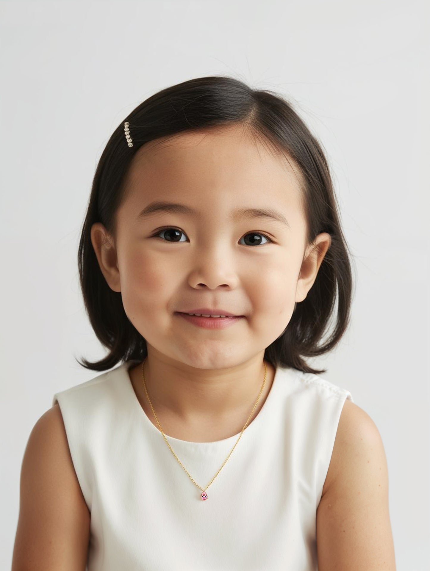 GIRLS 18K Gold Plated 925 Sterling Silver Teardrop Necklace - Pink