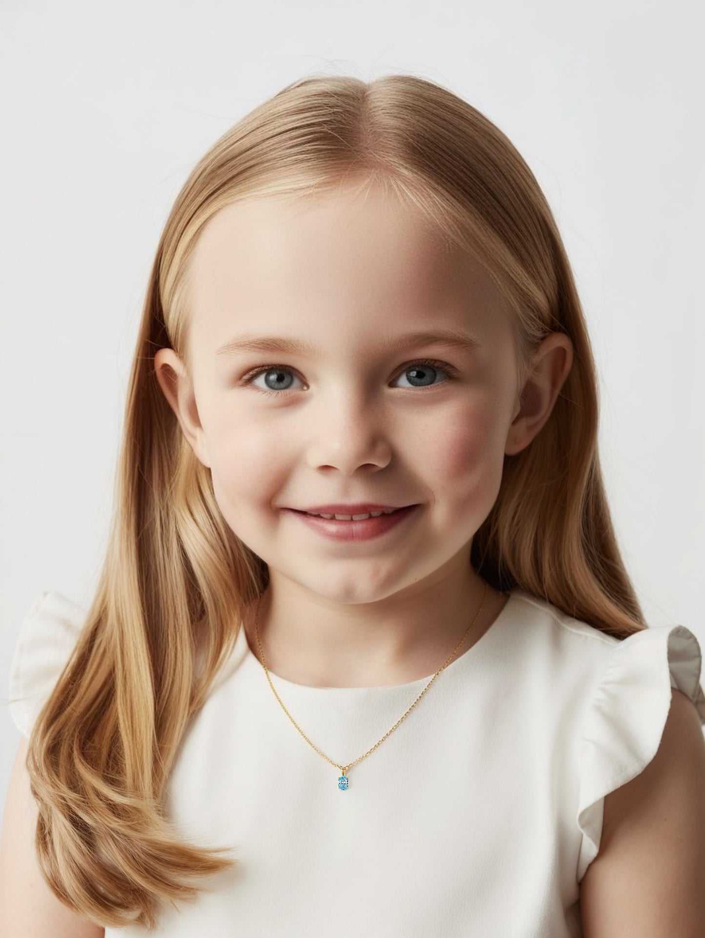 GIRLS 18K Gold Plated 925 Sterling Silver Oval Solitaire Necklace - Turquoise