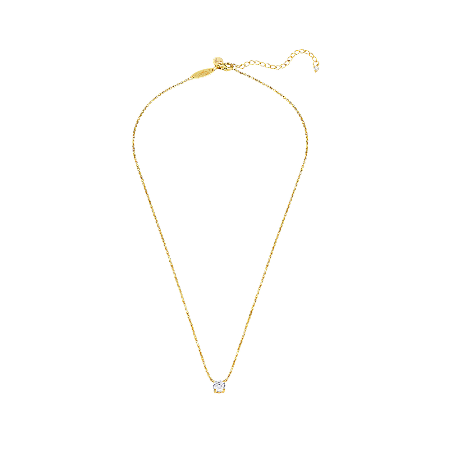 GIRLS 18K Gold Plated 925 Sterling Silver Round Solitaire Necklace - White