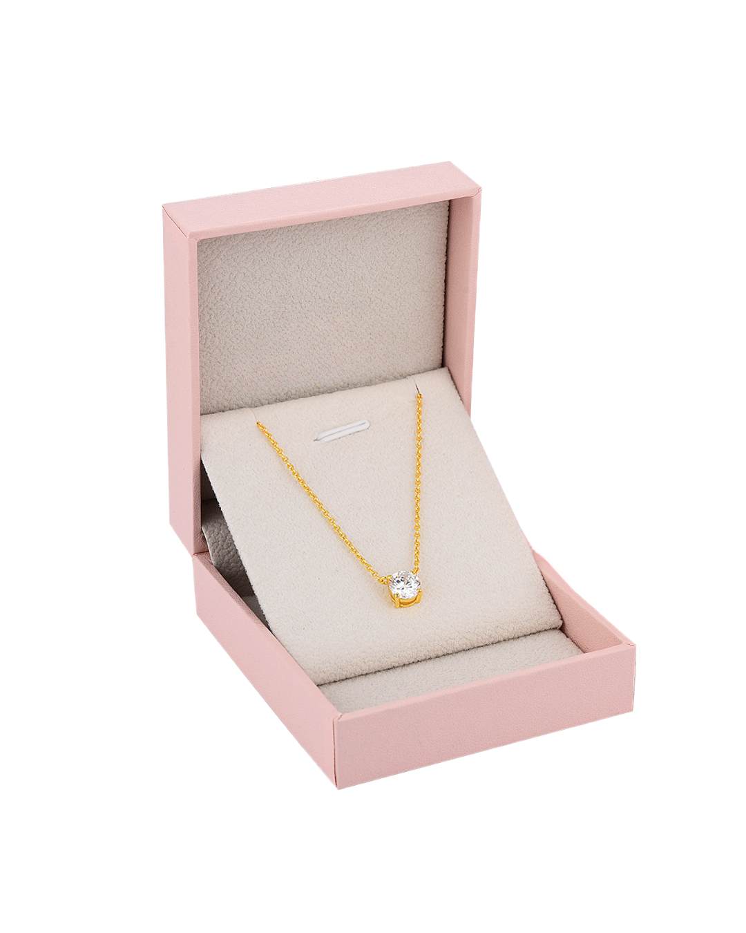 WOMENS 18K Gold Plated 925 Sterling Silver Round Solitaire Necklace - White