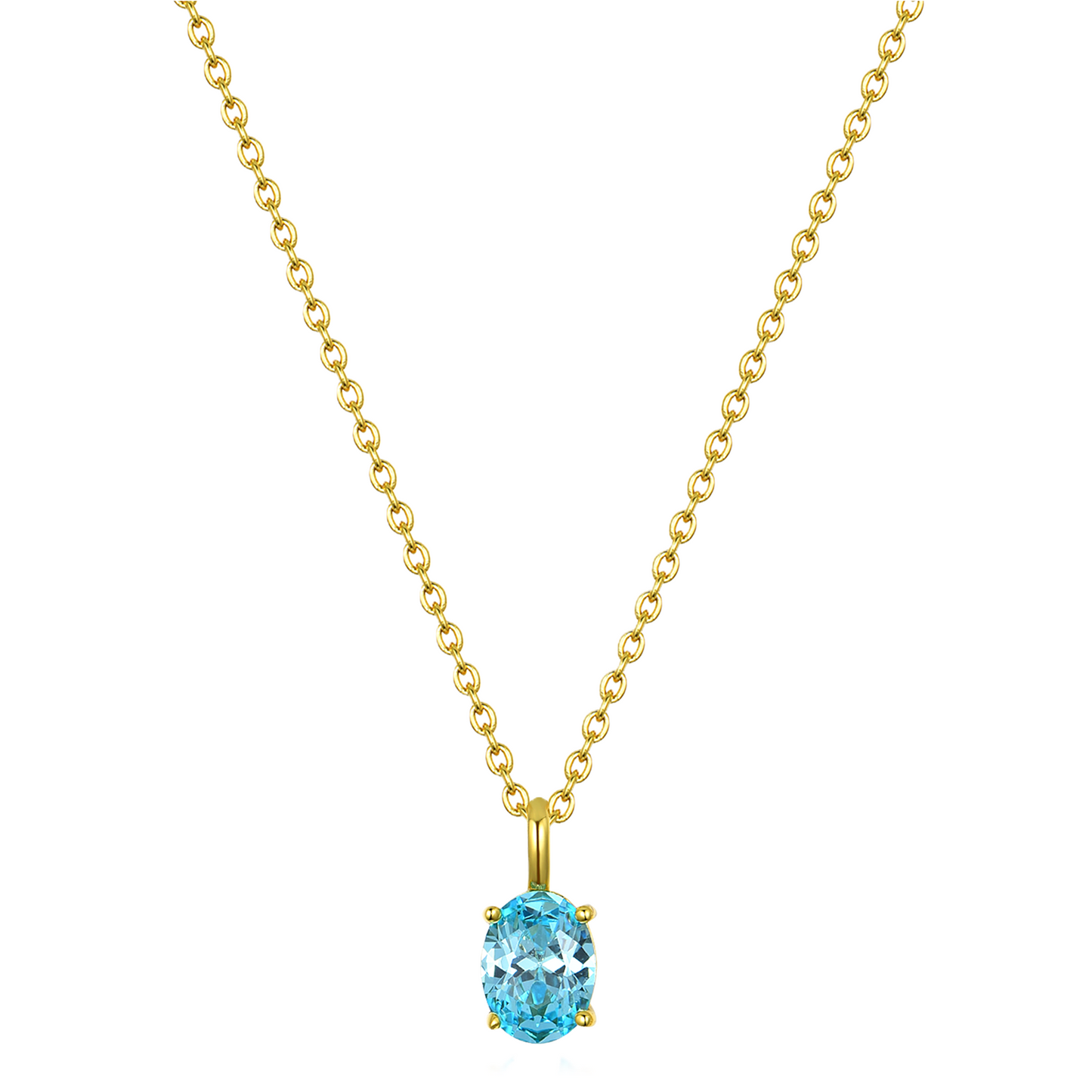 GIRLS 18K Gold Plated 925 Sterling Silver Oval Solitaire Necklace - Turquoise