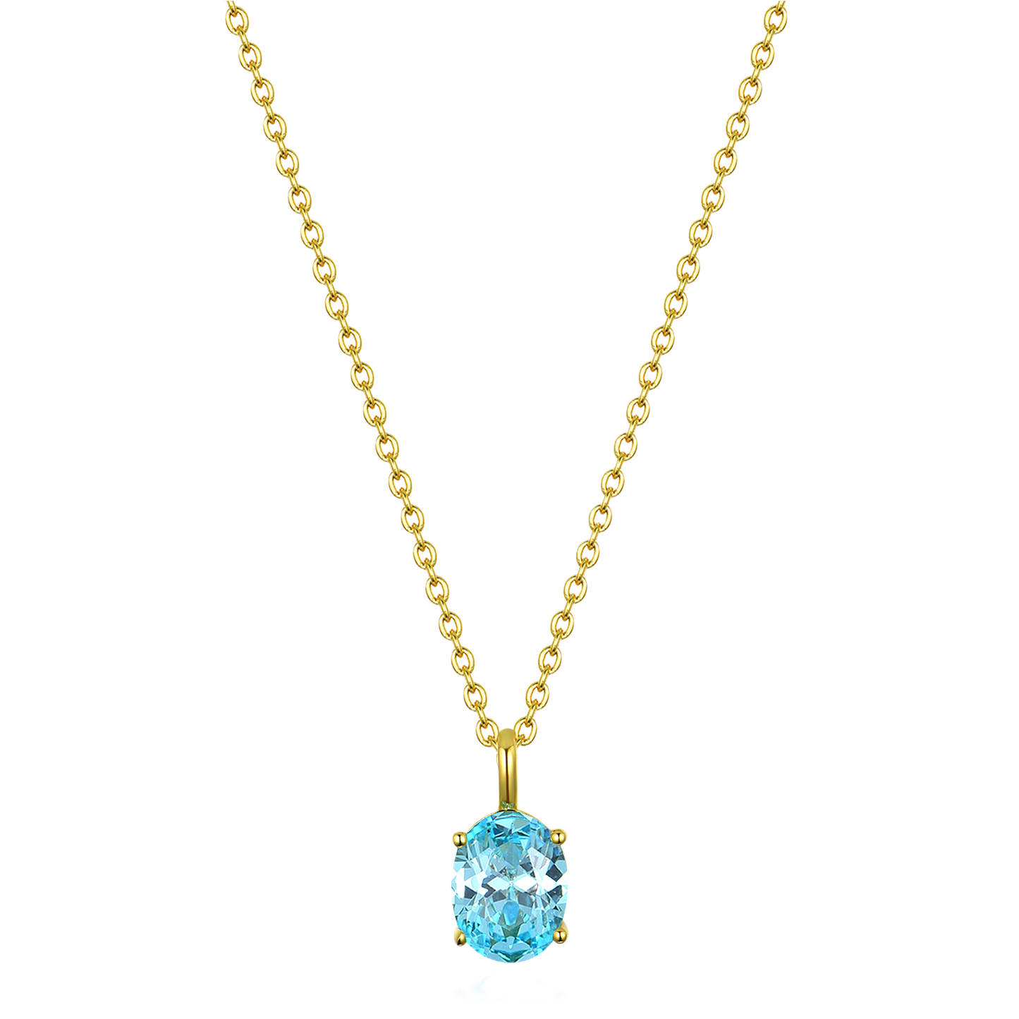 WOMENS 18K Gold Plated 925 Sterling Silver Oval Solitaire Necklace - Turquoise