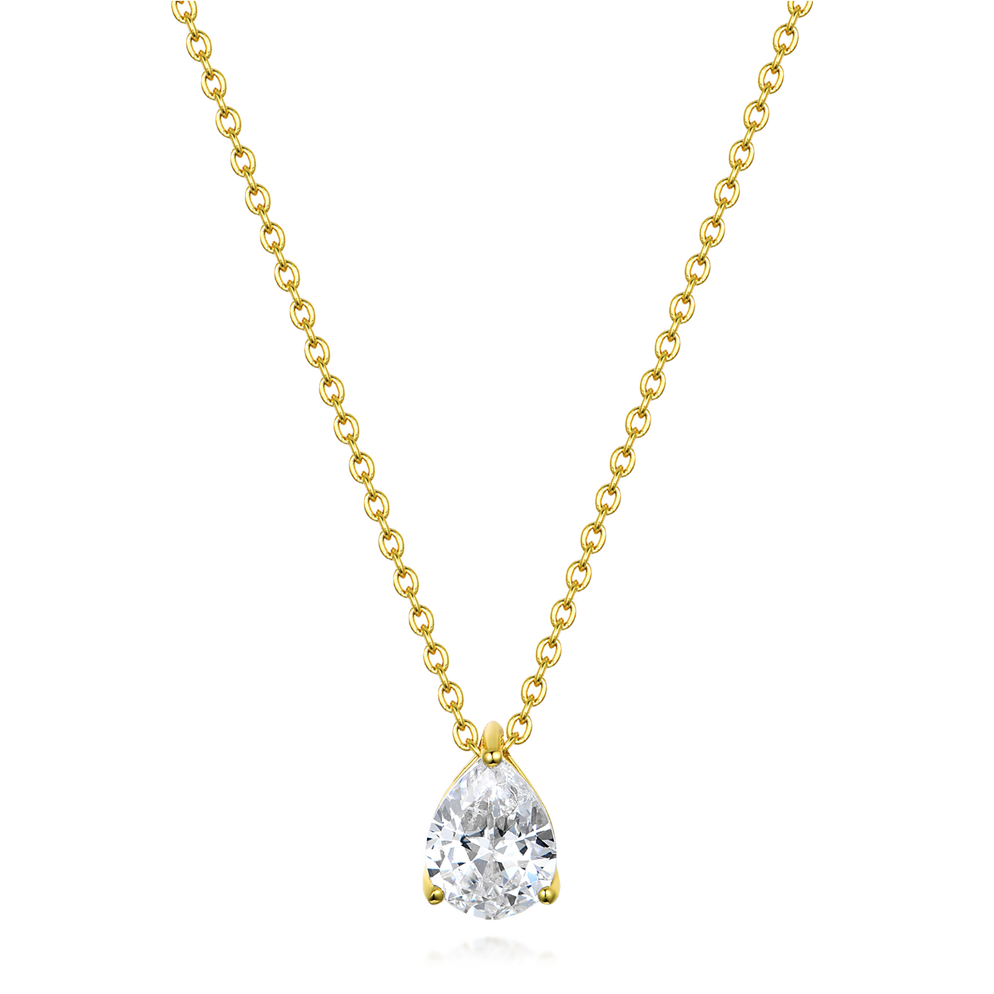 WOMENS 18K Gold Plated 925 Sterling Silver Teardrop Necklace - White