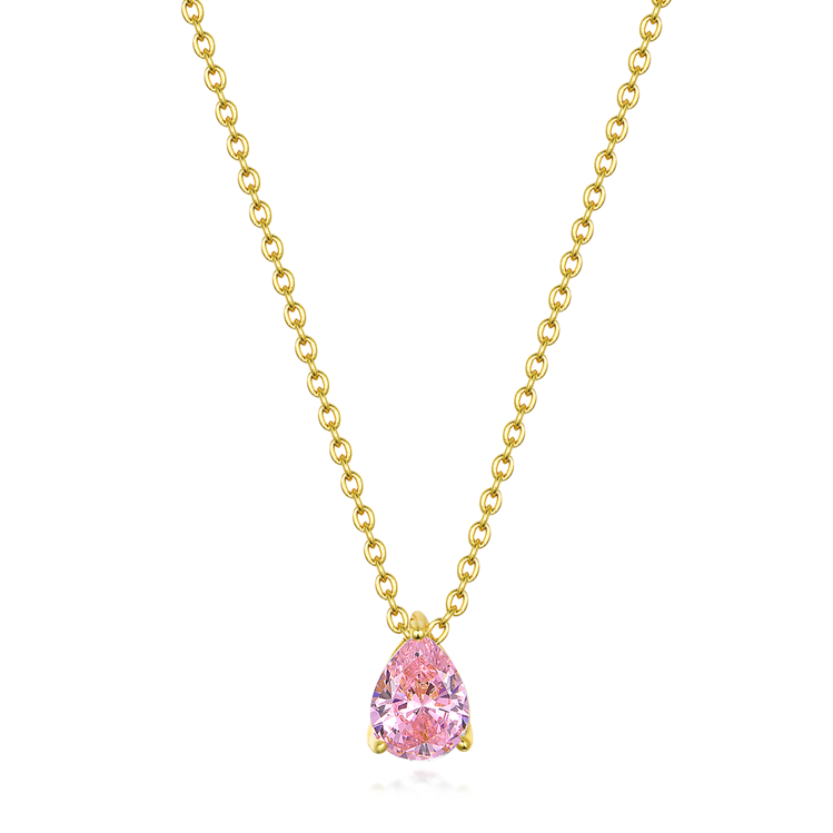 GIRLS 18K Gold Plated 925 Sterling Silver Teardrop Necklace - Pink