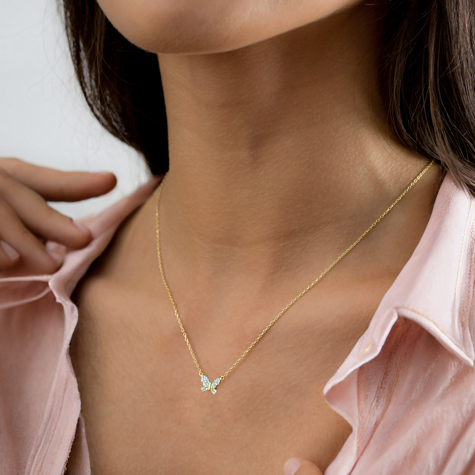 WOMENS 18K Gold Plated 925 Sterling Silver Butterfly Necklace