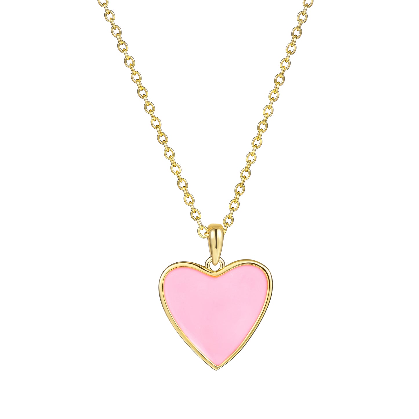 WOMENS 18K Gold Plated 925 Sterling Silver Heart Necklace - Pink