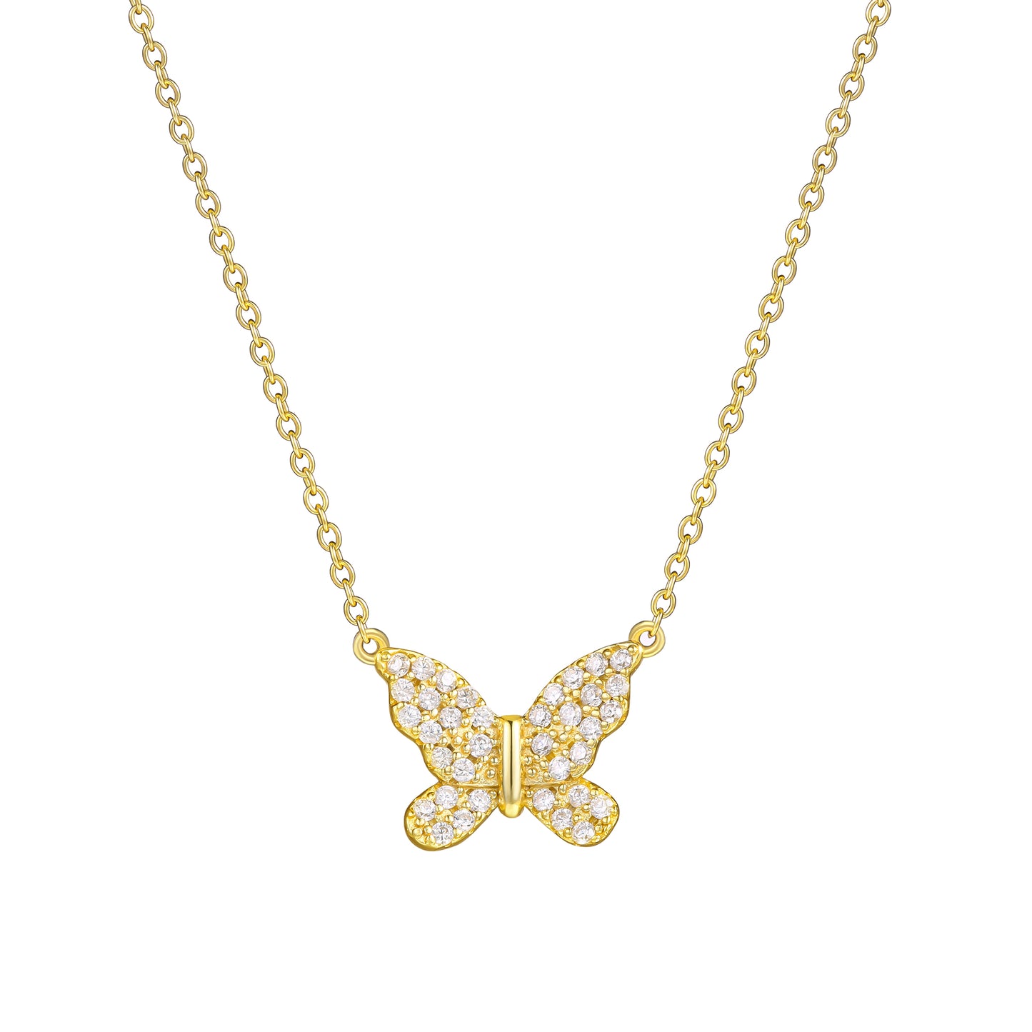 WOMENS 18K Gold Plated 925 Sterling Silver Butterfly Necklace