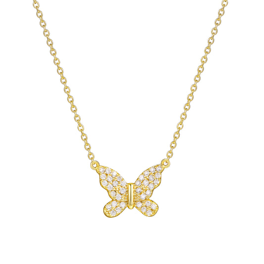 WOMENS 18K Gold Plated 925 Sterling Silver Butterfly Necklace