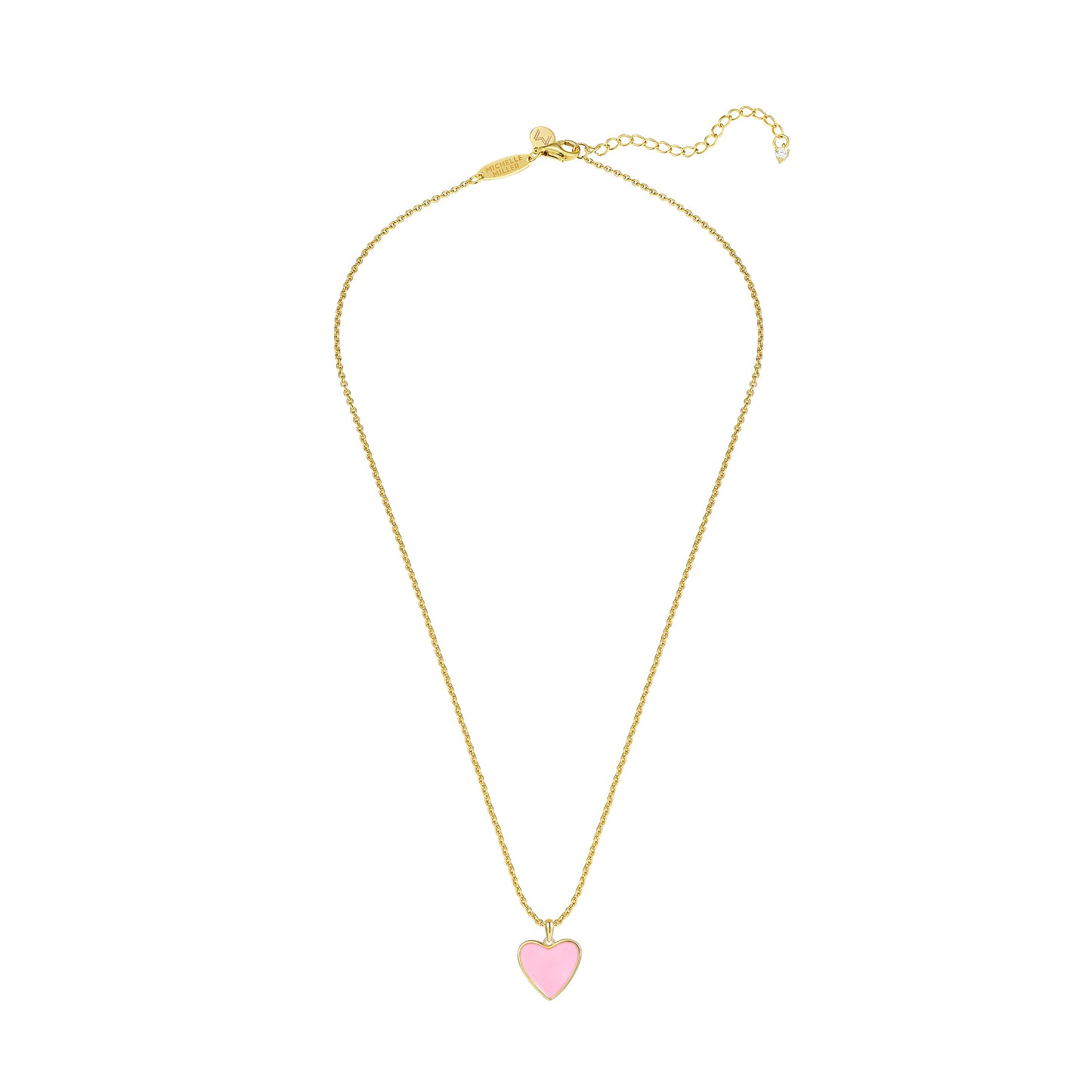 WOMENS 18K Gold Plated 925 Sterling Silver Heart Necklace - Pink