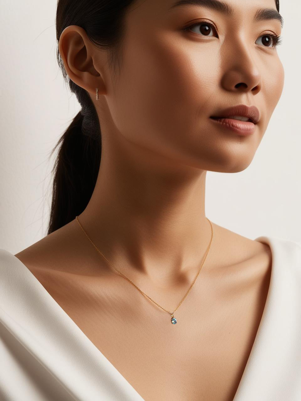 18K Gold Plated 925 Sterling Silver Oval Solitaire Necklace - Turquoise