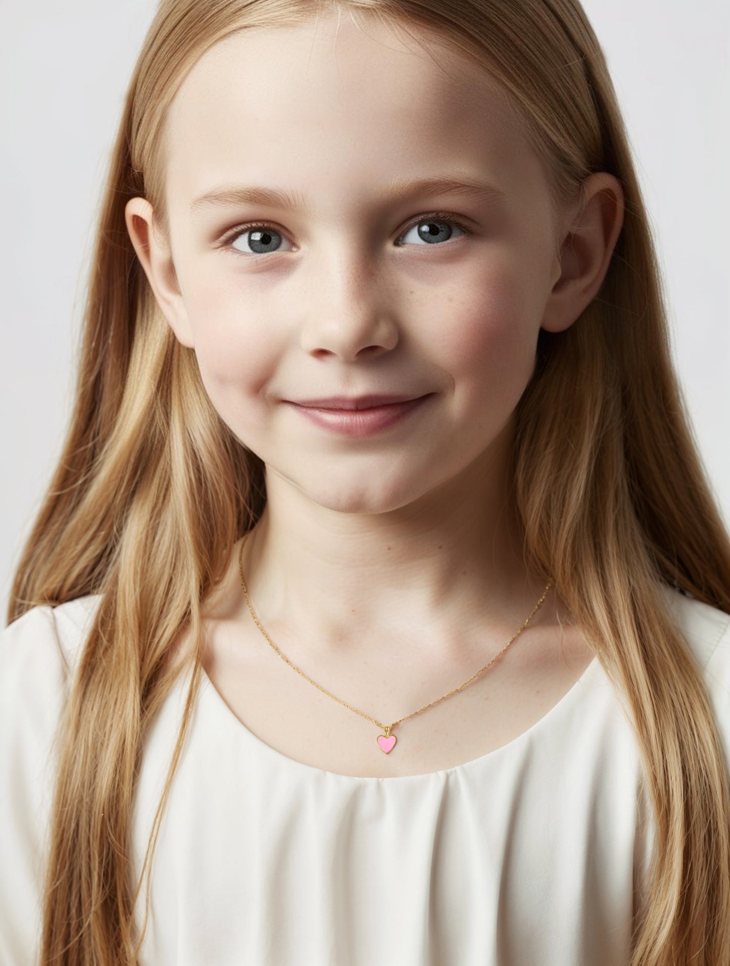 GIRLS 18K Gold Plated 925 Sterling Silver Heart Necklace - Pink