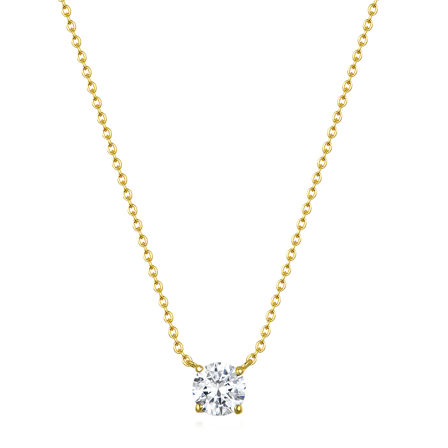 GIRLS 18K Gold Plated 925 Sterling Silver Round Solitaire Necklace - White