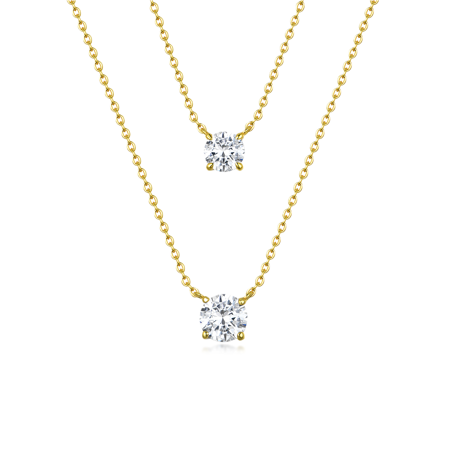 18K Gold Plated 925 Sterling Silver Round Solitaire Necklace - White