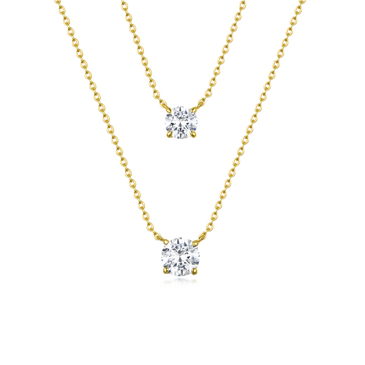 18K Gold Plated 925 Sterling Silver Round Solitaire Necklace - White