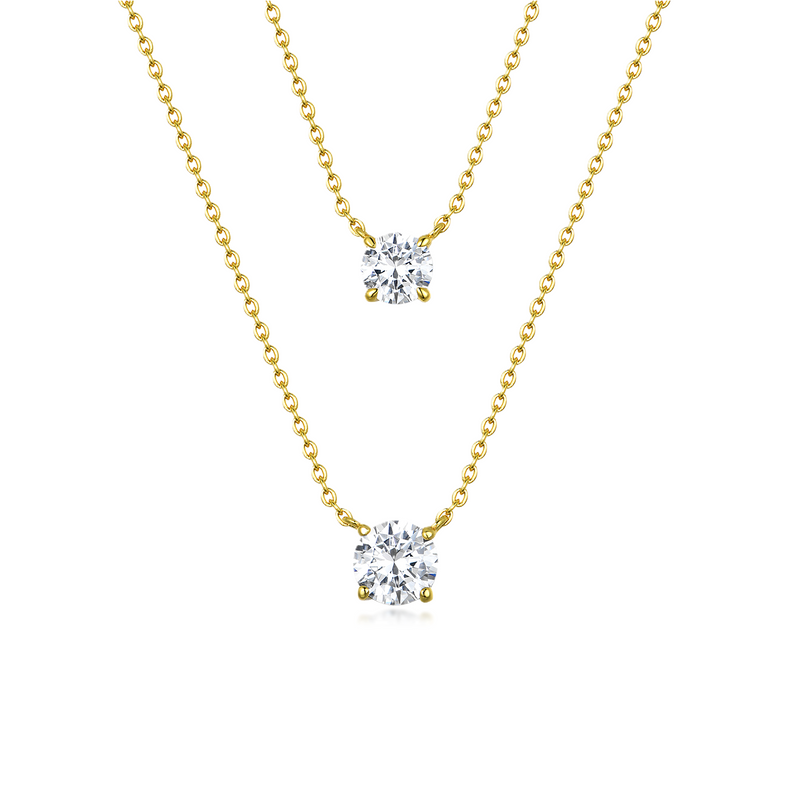 18K Gold Plated 925 Sterling Silver Round Solitaire Necklace - White