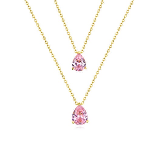 18K Gold Plated 925 Sterling Silver Teardrop Necklace - Pink