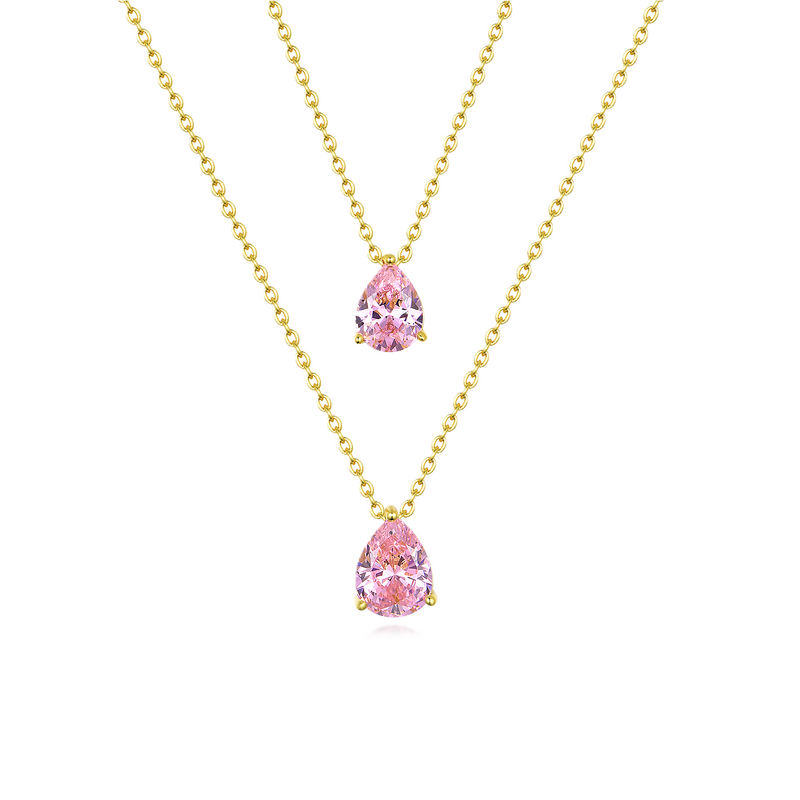 18K Gold Plated 925 Sterling Silver Teardrop Necklace - Pink