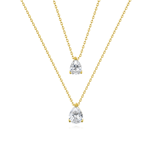 18K Gold Plated 925 Sterling Silver Teardrop Necklace - White