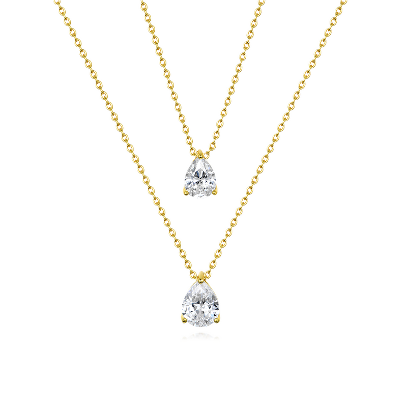 18K Gold Plated 925 Sterling Silver Teardrop Necklace - White