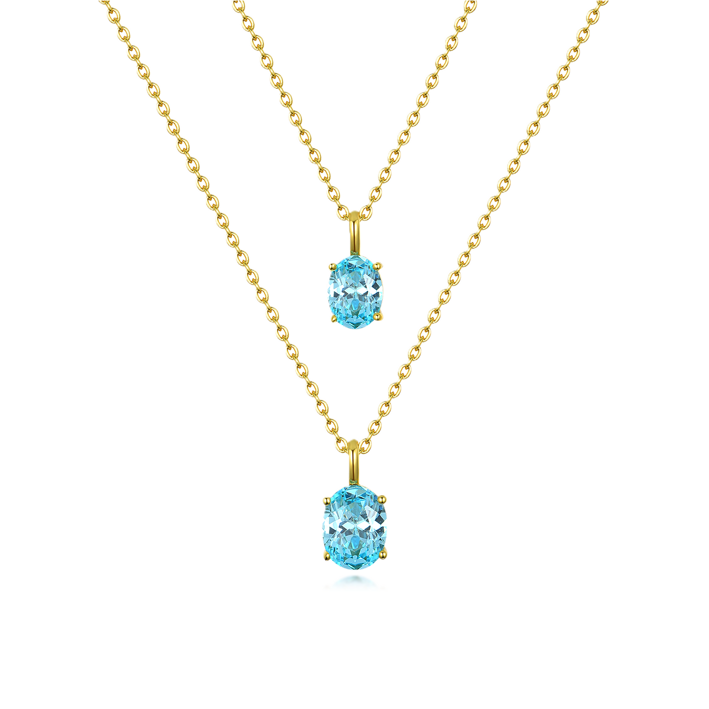 18K Gold Plated 925 Sterling Silver Oval Solitaire Necklace - Turquoise
