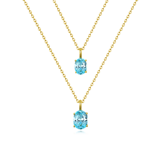 18K Gold Plated 925 Sterling Silver Oval Solitaire Necklace - Turquoise