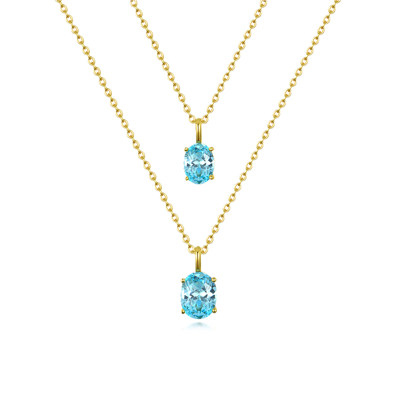 18K Gold Plated 925 Sterling Silver Oval Solitaire Necklace - Turquoise