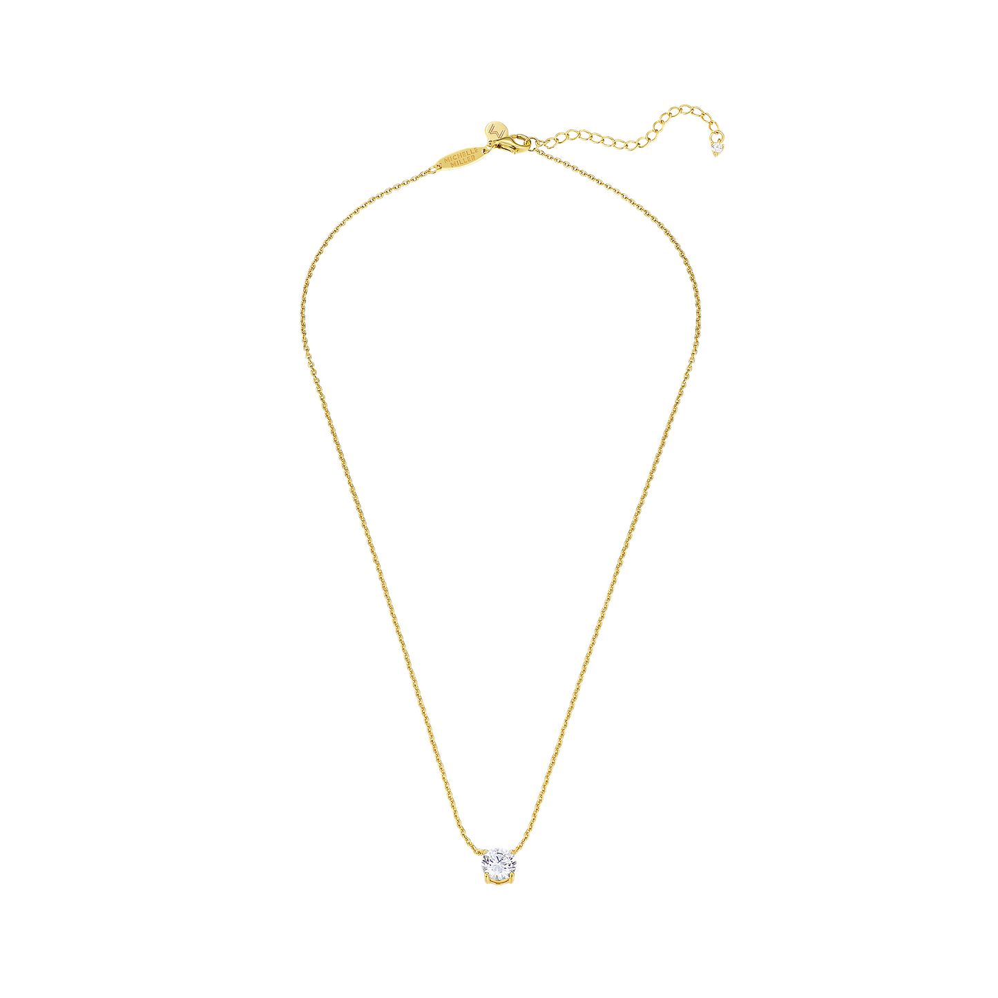 WOMENS 18K Gold Plated 925 Sterling Silver Round Solitaire Necklace - White