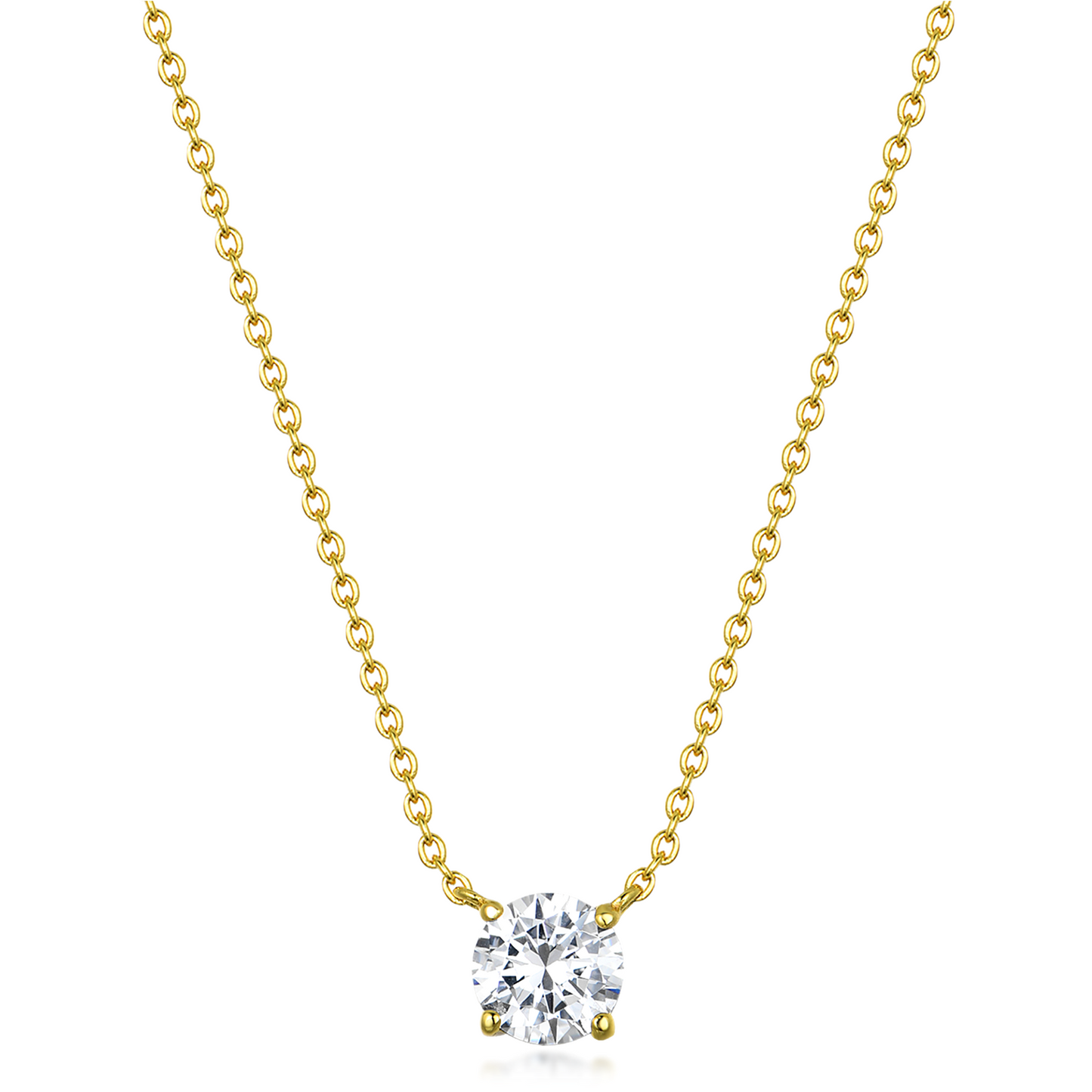 WOMENS 18K Gold Plated 925 Sterling Silver Round Solitaire Necklace - White