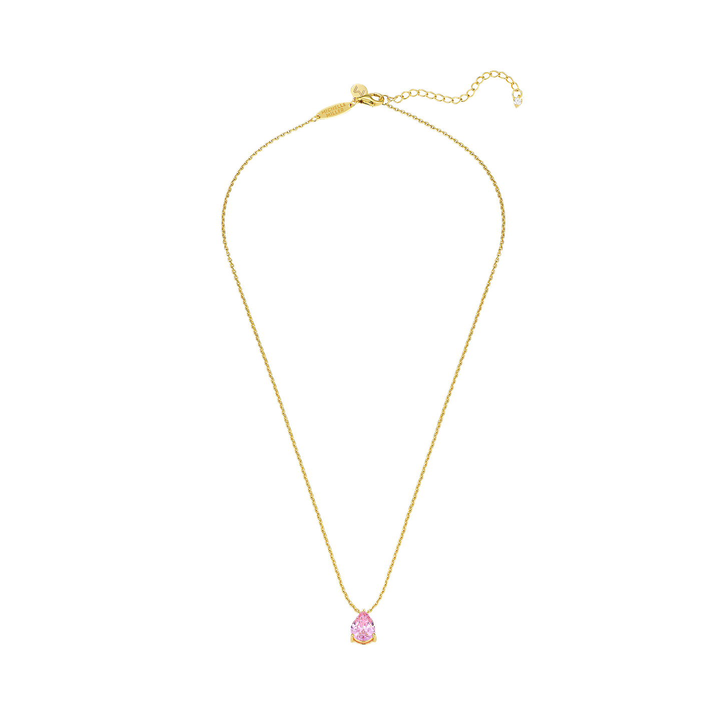 WOMENS 18K Gold Plated 925 Sterling Silver Teardrop Necklace - Pink