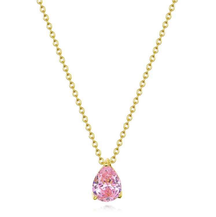 WOMENS 18K Gold Plated 925 Sterling Silver Teardrop Necklace - Pink