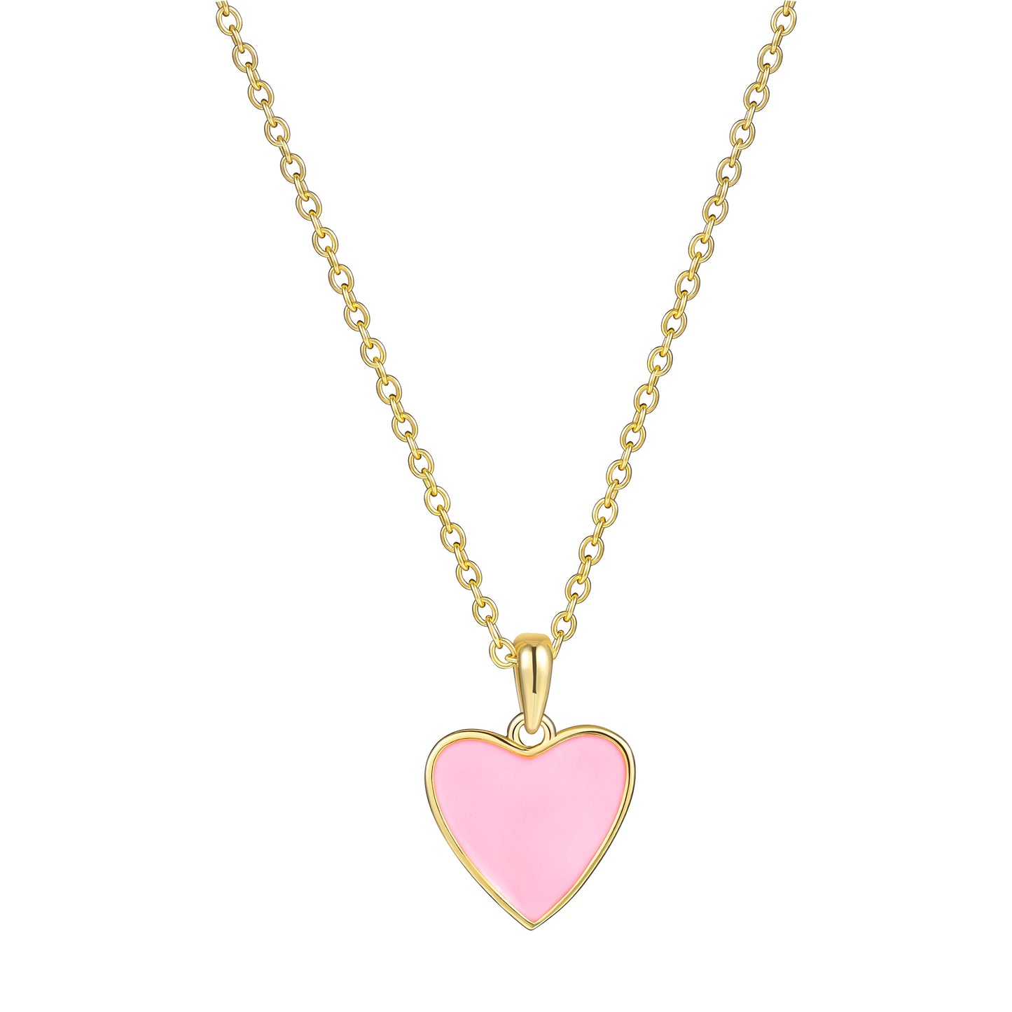 18K Gold Plated 925 Sterling Silver Heart Necklace - Pink