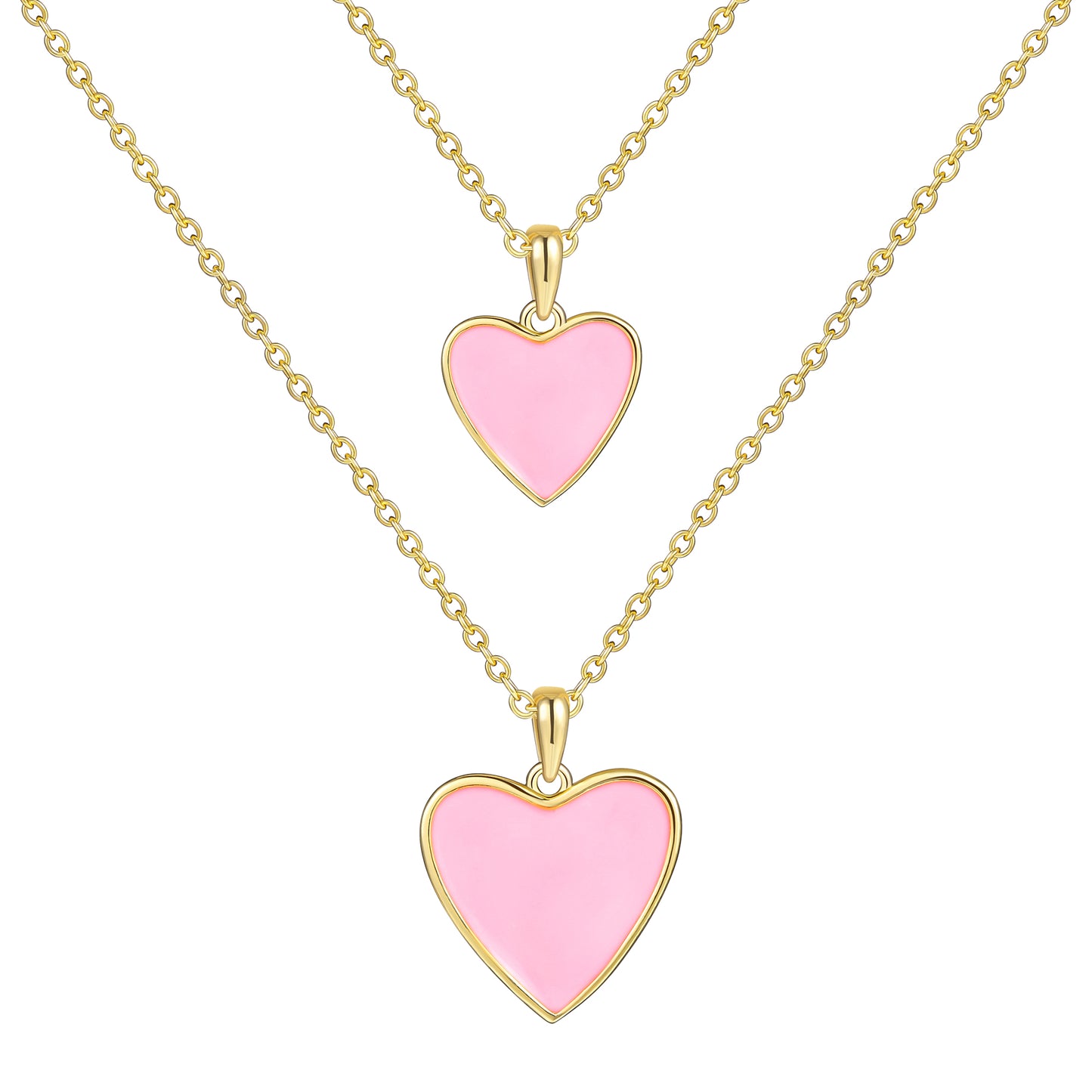 18K Gold Plated 925 Sterling Silver Heart Necklace - Pink
